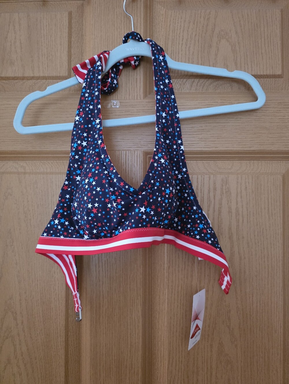 Lands' End Reversible Patriotic Bikini Swim NWT Stars & Stripes Halter Top